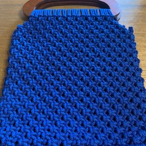 Vintage handmade macrame purse never used blue